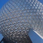 Close-up of the geometric facade of Spaceship Earth in Epcot, Florida.