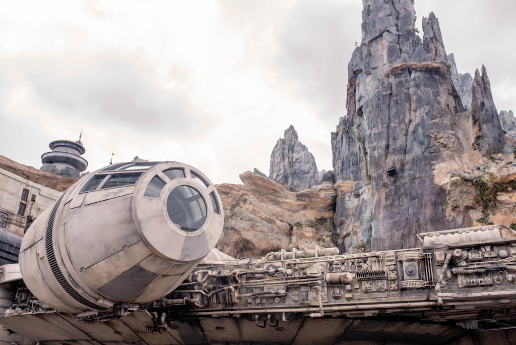 Milennium Falcon at Star Wars Galaxy's Edge, Orlando's iconic sci-fi attraction.